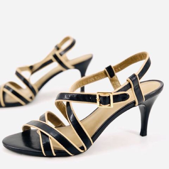 Talbots Shoes - Talbots | Black & Gold Strappy Sandal Heels